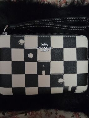 Coach Black and Cream Checkerboard Puzzle Wristlet